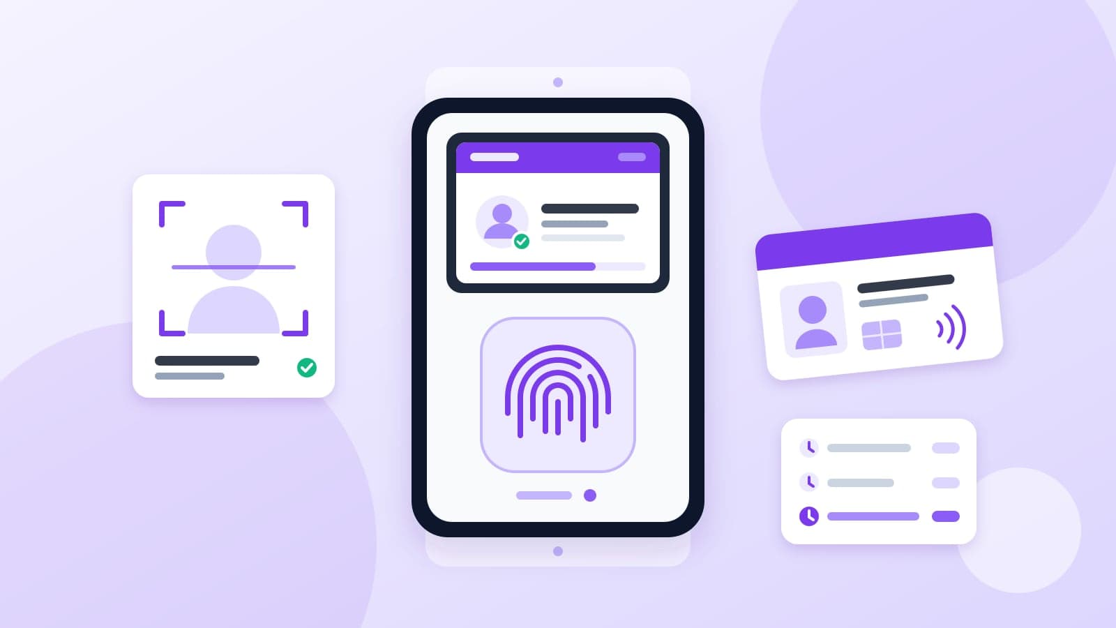 Illustration of a fingerprint attendance terminal with face scan and ID card options