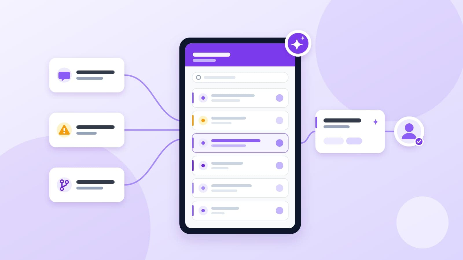 Illustration of messages, alerts and issues flowing into one support inbox